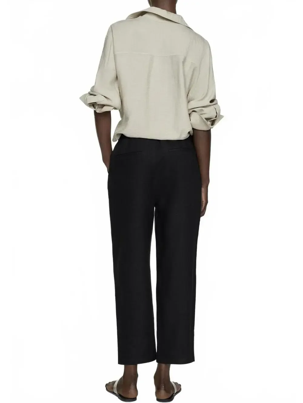 Mango Linen Pants with Drawstring Black Size Small